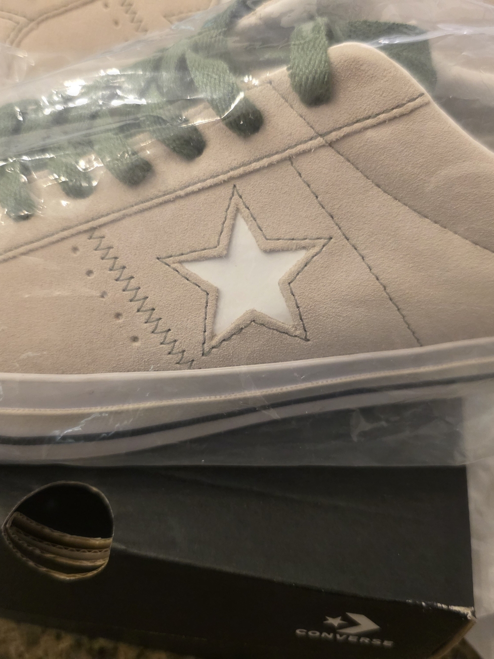 Converse Womens SAMPLE Star-Accent Sneakers in Beige with Green